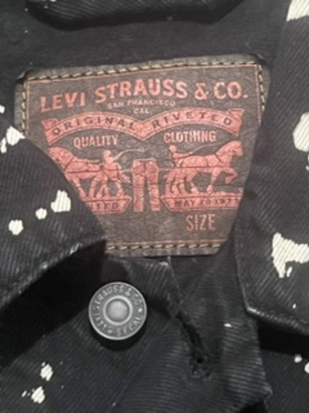 Levi’s Denim Jean‎ Jacket Adult MEDIUM Black Paint Splatter Unisex - Picture 8 of 12